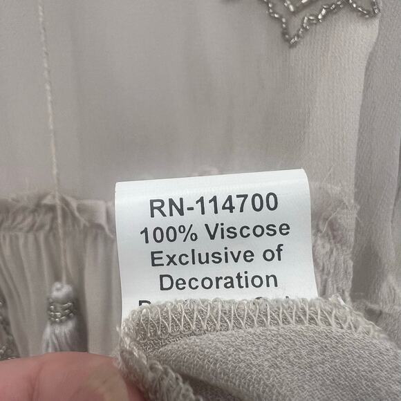 Chan Luu Beaded Sheer Top Womens Medium Light Beige Silver Flowy - Picture 10 of 10